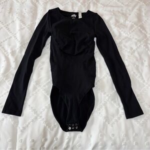 Yitty Women’s Bodysuit Nearly Naked Shapewear Long Sleeve M/L Black Snap Closure